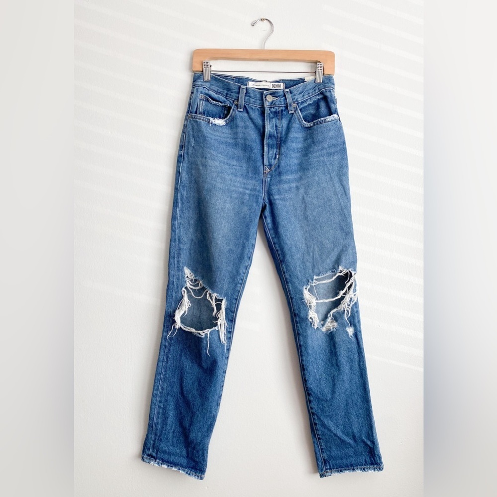 Lovers + Friends Nolan Jeans Distressed Ripped Button Fly High Rise Straight 26 - Picture 11 of 12
